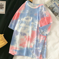 Koszulki z krótkim rękawem kobiety Tie-dye O-neck Chic Plus rozmiar 2XL Oversize koszulki nastolatki damskie Harajuku główna ulica Ulzzang Ins topy 4